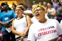 VeJa Manigault, of Charleston, S.C., sings during a memorial service for the victims of the shooting at Emanuel AME Church, Friday, June 19, 2015, in Charleston, S.C. (AP Photo/David Goldman)