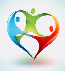 Three Colorful Figures Dance in a Shape of a Heart